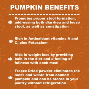 Whole Life Pet Pumpkin Powder for Dogs and Cats. Firms Stool, Relieves Diarrhea. Mix with Water for Instant Puree. No Mess or Waste from Cans. Human Grade Quality