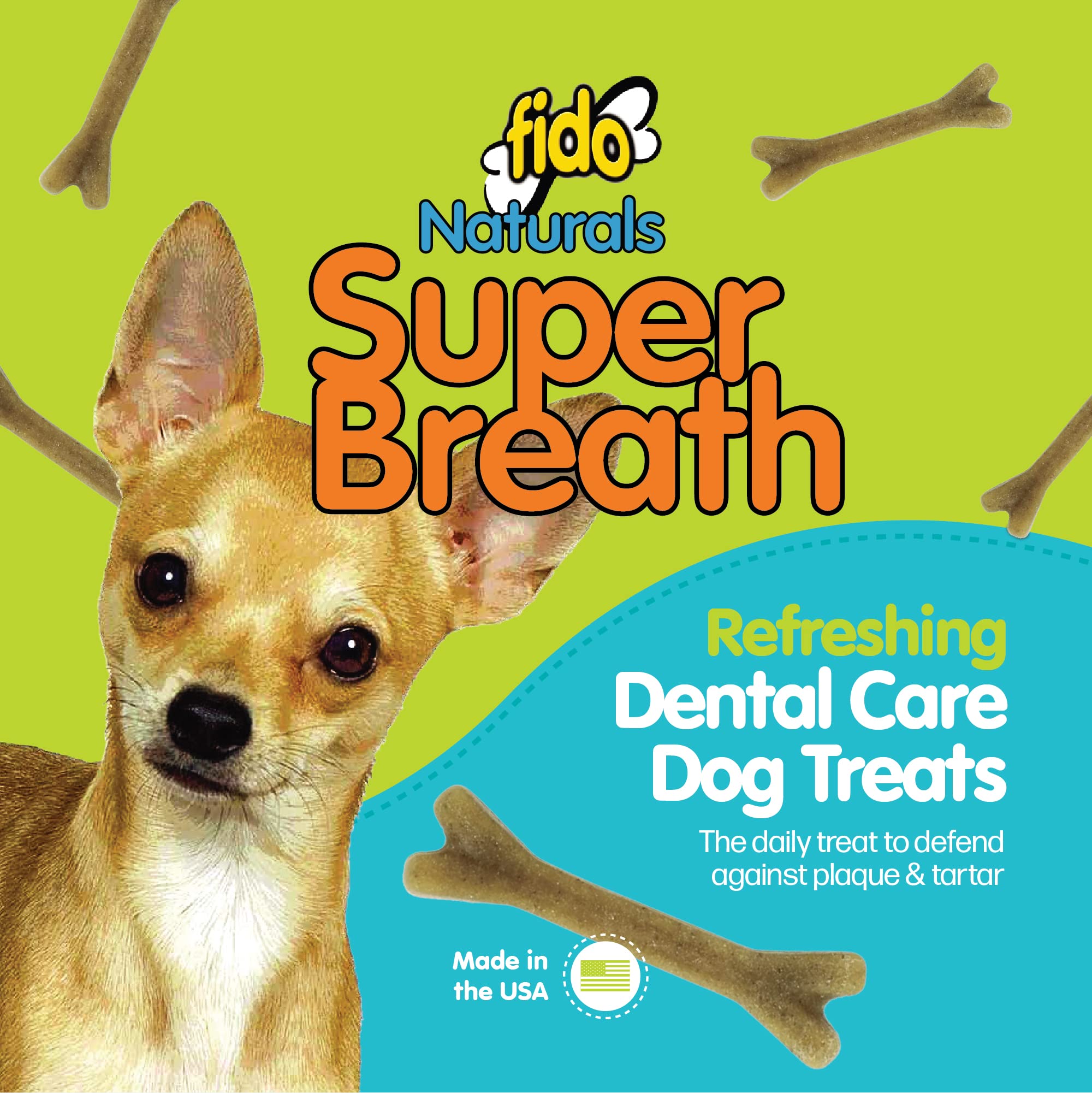 Fido Naturals Super Breath Dental Care Bones for Dogs - 21 Count Mini Dog Dental Treats for Small Dogs (Made in USA) - Tasty Dog Dental Chews Help Reduce Plaque, Tartar Buildup, and Freshens Breath