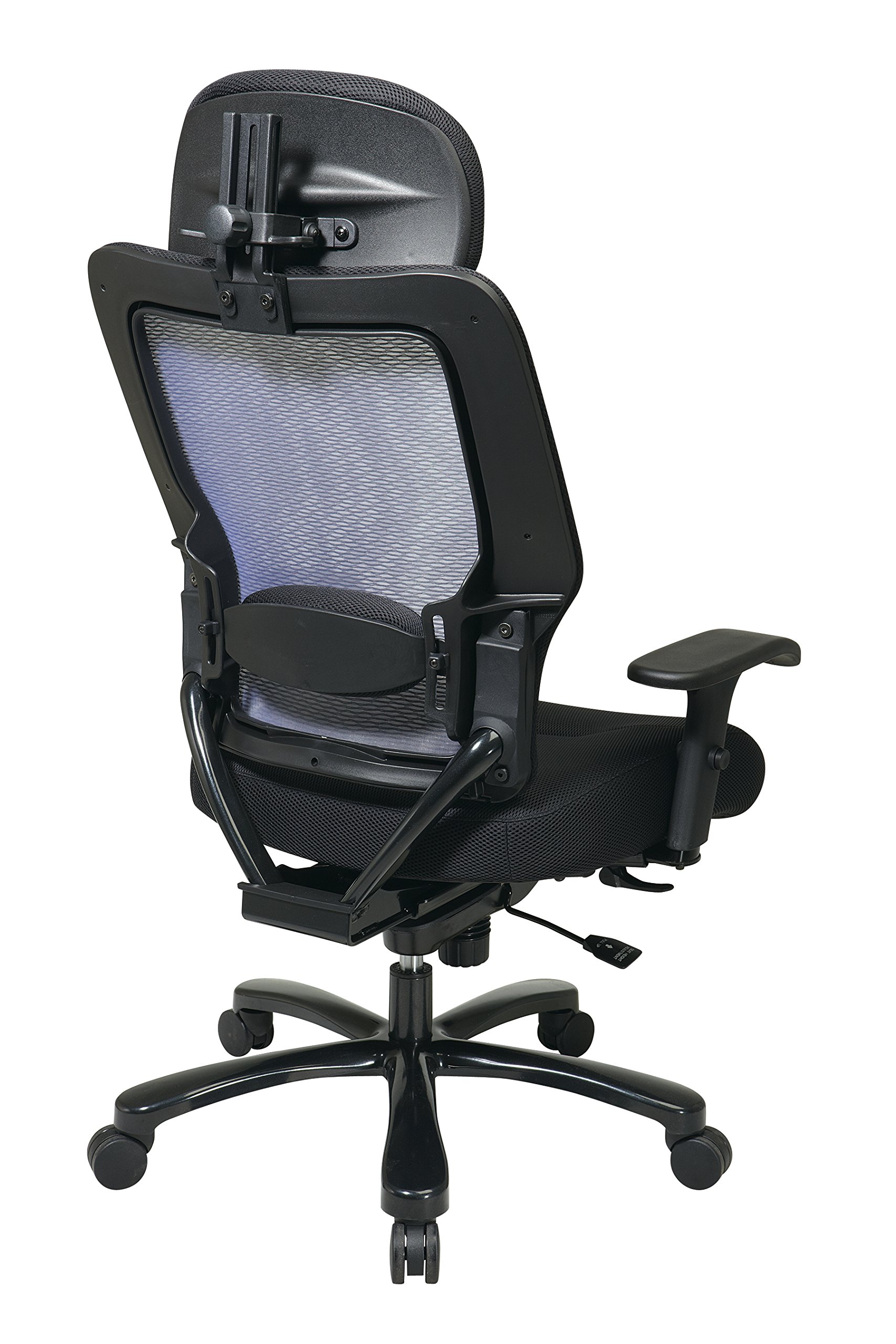 SPACE Seating Big and Tall Dual Layer AirGrid Back and Padded Black Mesh Seat, 2-Way Adjustable Arms, Tilt Tension and Lumbar Support with Gunmetal Finish Base Exucutives Chair with Adjustable Headrest