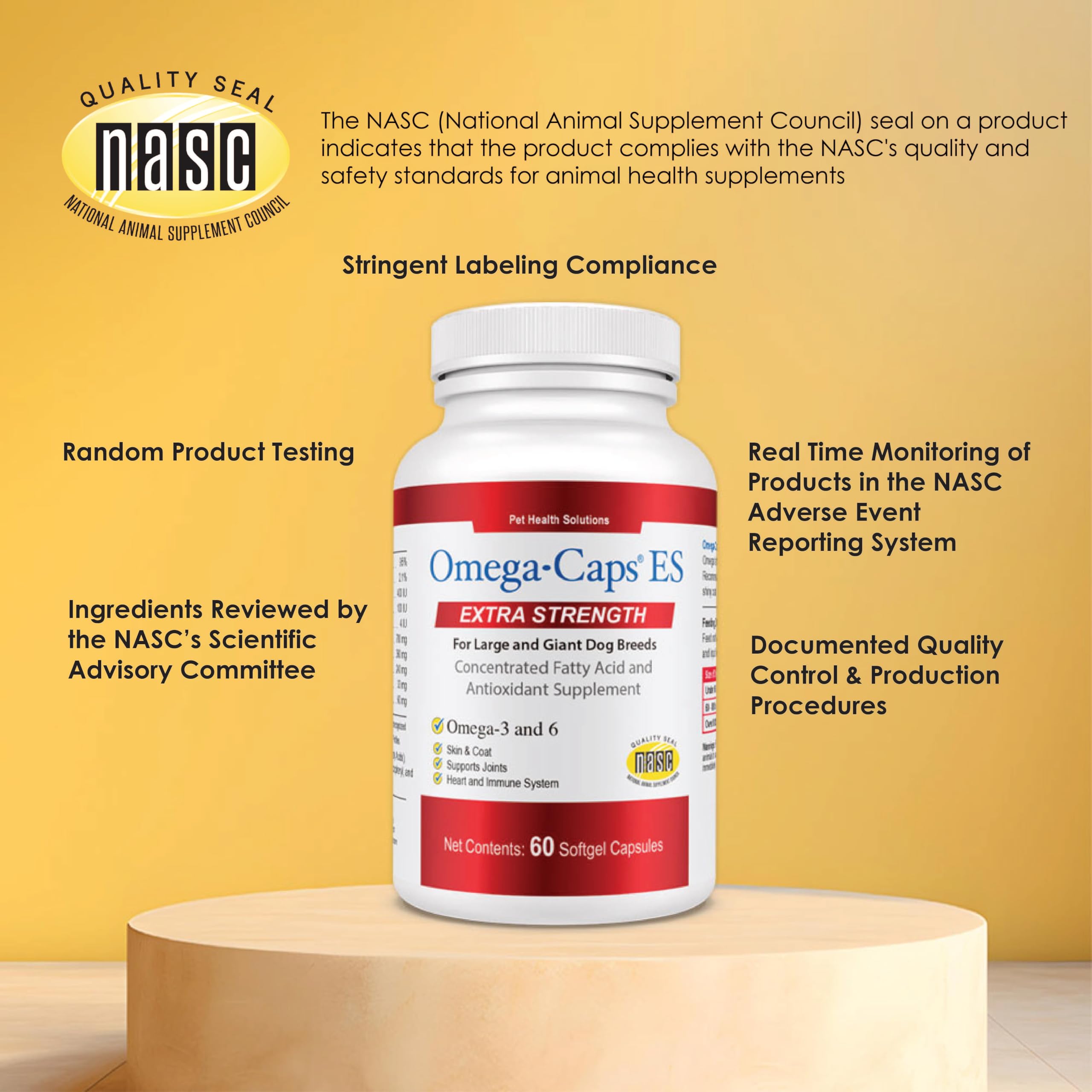 Omega-Caps Extra Strength for Large Breeds-Vet Formulated for Healthy Radiant Skin & Coat While Reducing Excess Shedding. Contains Omega 3 for Immune System Support, Easy to Dose, 60 Soft Gel Capsules