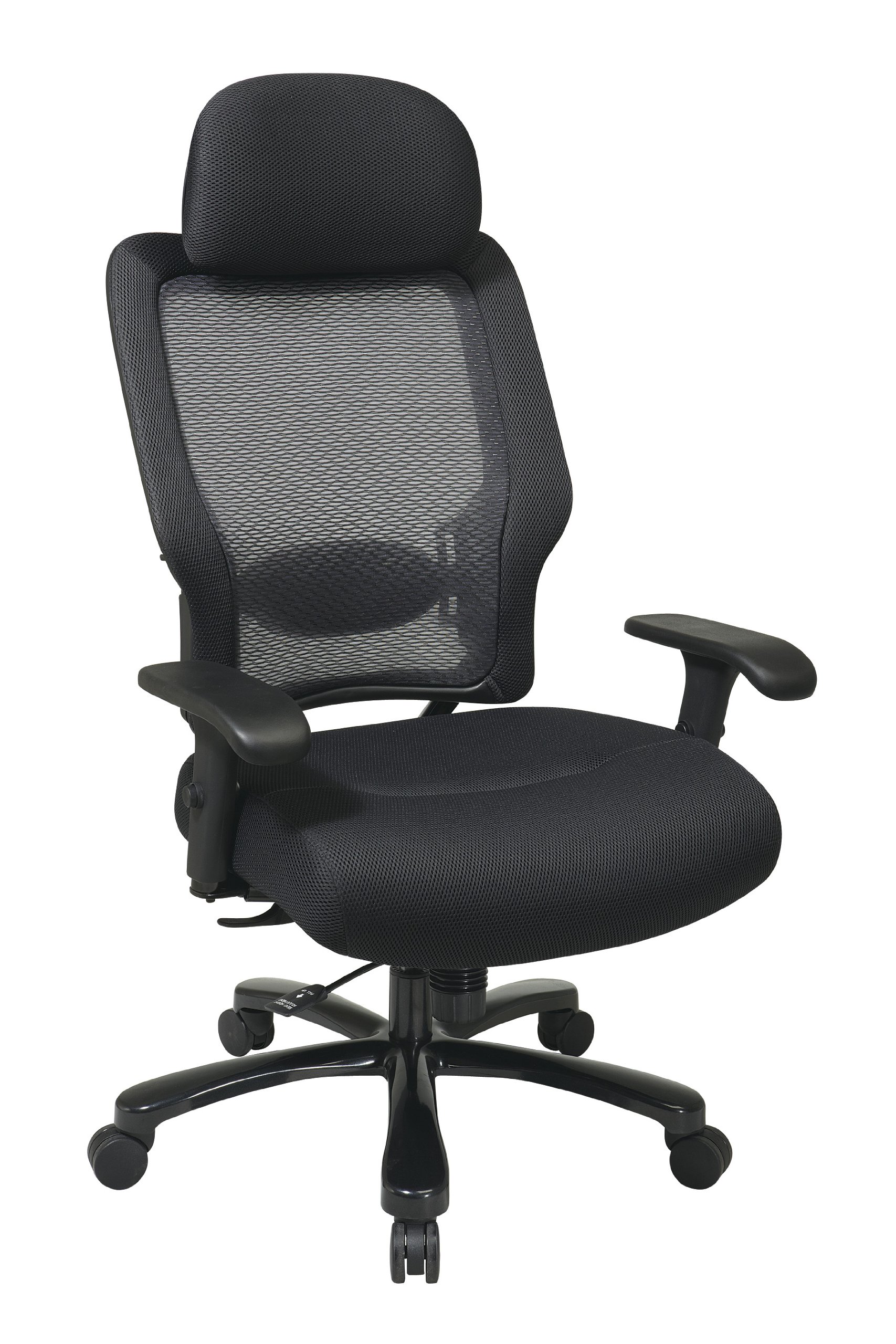 SPACE Seating Big and Tall Dual Layer AirGrid Back and Padded Black Mesh Seat, 2-Way Adjustable Arms, Tilt Tension and Lumbar Support with Gunmetal Finish Base Exucutives Chair with Adjustable Headrest