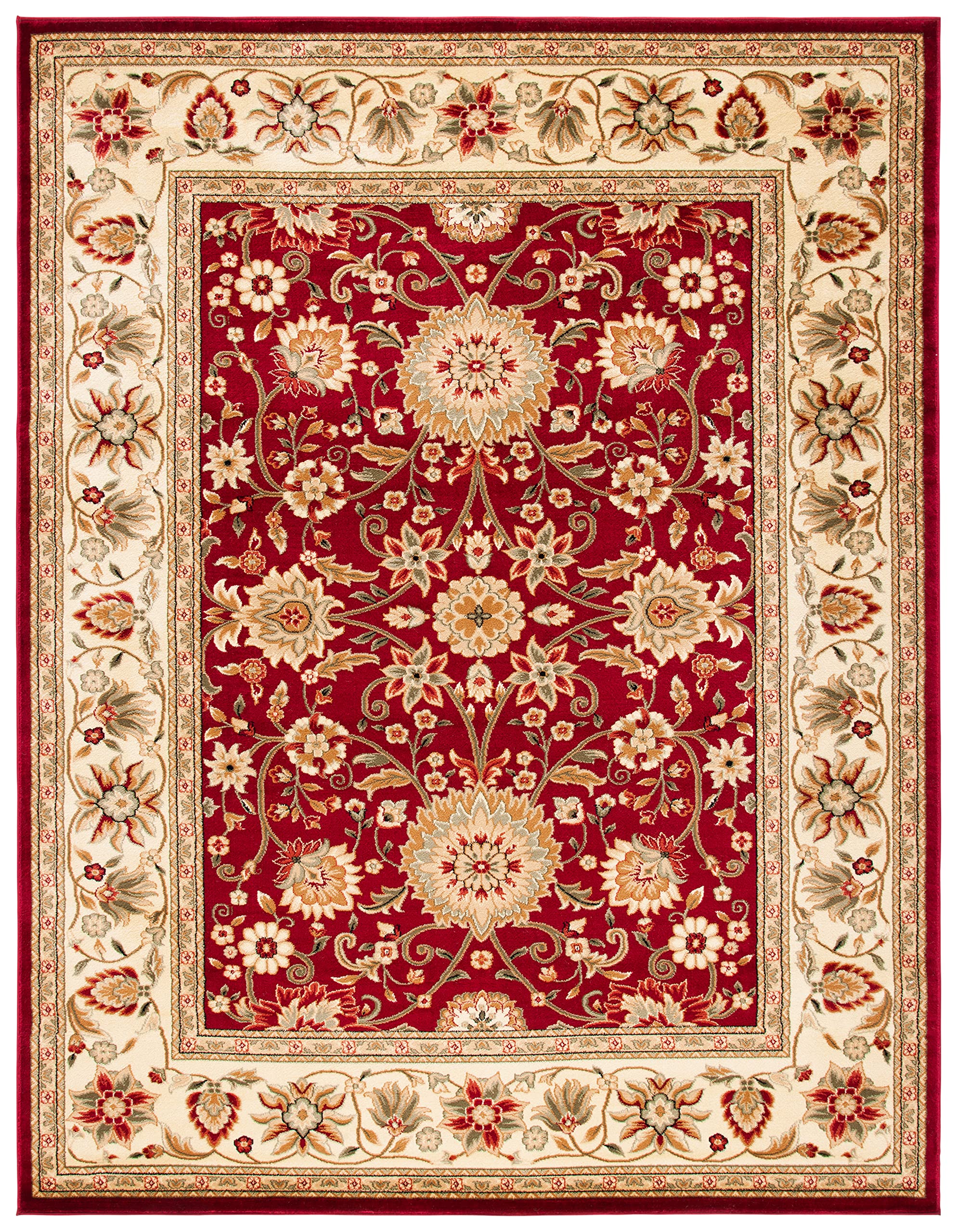 SAFAVIEH Lyndhurst Collection Area Rug - 9' x 12', Red & Ivory, Traditional Oriental Design, Non-Shedding & Easy Care, Ideal for High Traffic Areas in Living Room, Bedroom (LNH212F)