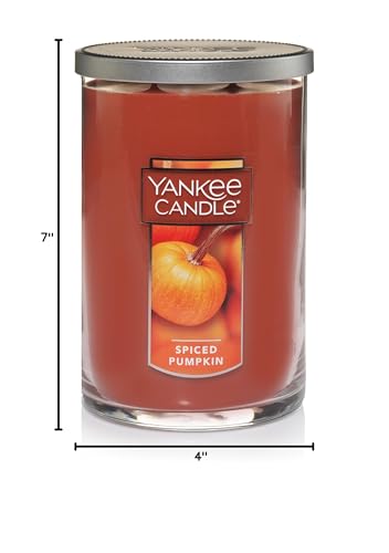 Yankee Candle Spiced Pumpkin Scented, Classic 22oz Large Tumbler 2-Wick Aromatherapy Candle, Over 75 Hours of Burn Time, Apothecary Jar Fall Candle, Autumn Candle Scented for Home