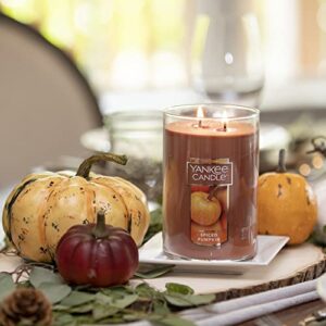 Yankee Candle Spiced Pumpkin Scented, Classic 22oz Large Tumbler 2-Wick Aromatherapy Candle, Over 75 Hours of Burn Time, Apothecary Jar Fall Candle, Autumn Candle Scented for Home