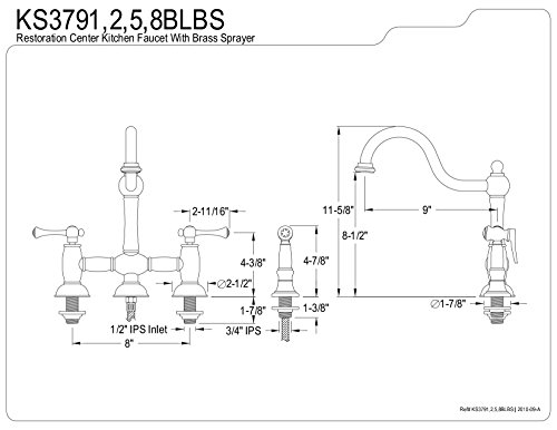 Kingston Brass KS3798BLBS Restoration Bridge Kitchen Faucet, Brushed Nickel