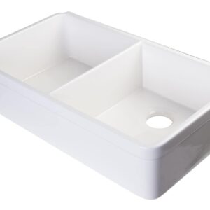 ALFI brand AB512 32-Inch Double Bowl Fireclay Farmhouse Kitchen Sink with 1 3/4-Inch Lip, White