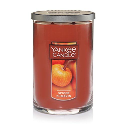 Yankee Candle Spiced Pumpkin Scented, Classic 22oz Large Tumbler 2-Wick Aromatherapy Candle, Over 75 Hours of Burn Time, Apothecary Jar Fall Candle, Autumn Candle Scented for Home