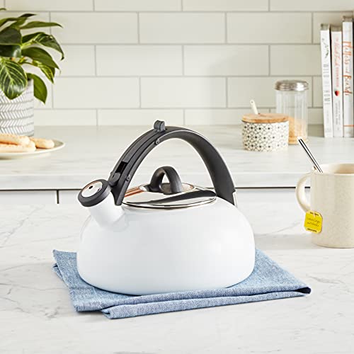 Cuisinart CTK-EOS2W Peak 2-Quart Teakettle, Make 2-Quarts of Boiling Water in this Classic Tea Kettle, Whistle Sound to Signal Water is Ready, White