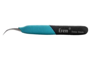 erem e7sa stainless steel curved micro point anti magnetic ergonomic tweezer, 5" overall length, 5" length, with curved micro point