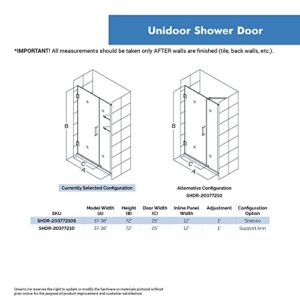 DreamLine Unidoor 37-38 in. W x 72 in. H Frameless Hinged Shower Door with Shelves in Brushed Nickel, SHDR-20377210S-04