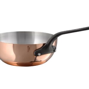 Mauviel M'Heritage M150CI 1.5mm Polished Copper & Stainless Steel Splayed Curved Saute Pan With Cast Iron Handles, 2.1-qt, Made in France