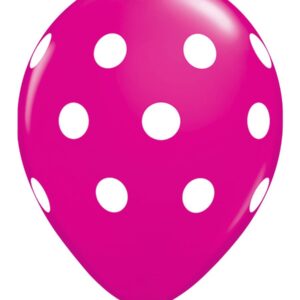 Qualatex Big Polka Dots White/Wild Berry Biodegradable Latex Balloons, 11-Inches (12-Units)