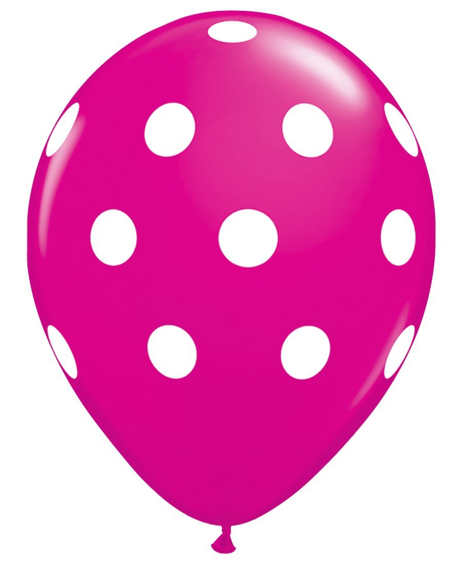 Qualatex Big Polka Dots White/Wild Berry Biodegradable Latex Balloons, 11-Inches (12-Units)