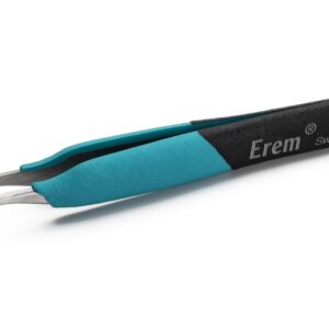 Erem E7SA Stainless Steel Curved Micro Point Anti Magnetic Ergonomic Tweezer, 5" Overall Length, 5" Length, with Curved Micro Point