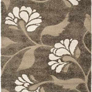 SAFAVIEH Florida Shag Collection Accent Rug - 4' x 6', Smoke & Beige, Floral Design, Non-Shedding & Easy Care, 1.2-inch Thick Ideal for High Traffic Areas in Foyer, Living Room, Bedroom (SG459-7913)