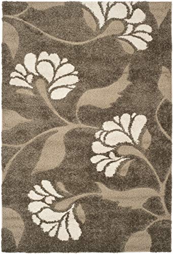 SAFAVIEH Florida Shag Collection Accent Rug - 4' x 6', Smoke & Beige, Floral Design, Non-Shedding & Easy Care, 1.2-inch Thick Ideal for High Traffic Areas in Foyer, Living Room, Bedroom (SG459-7913)