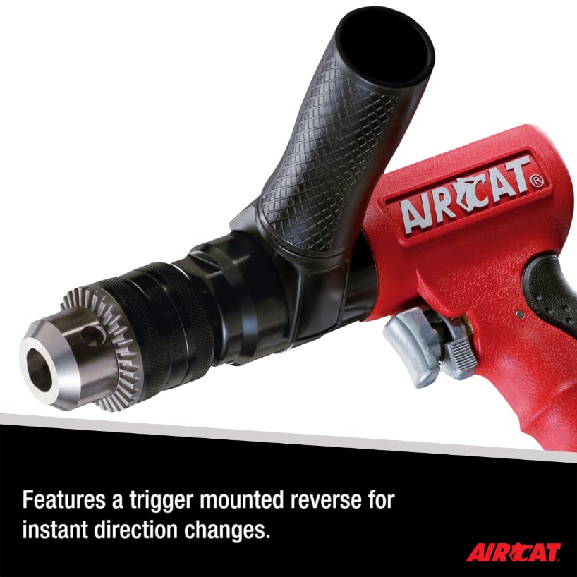 AIRCAT Pneumatic Tools 4450: 1/2-Inch Reversible Composite Drill Air Tool, Side Handle, 400 RPM, .60 HP Motor