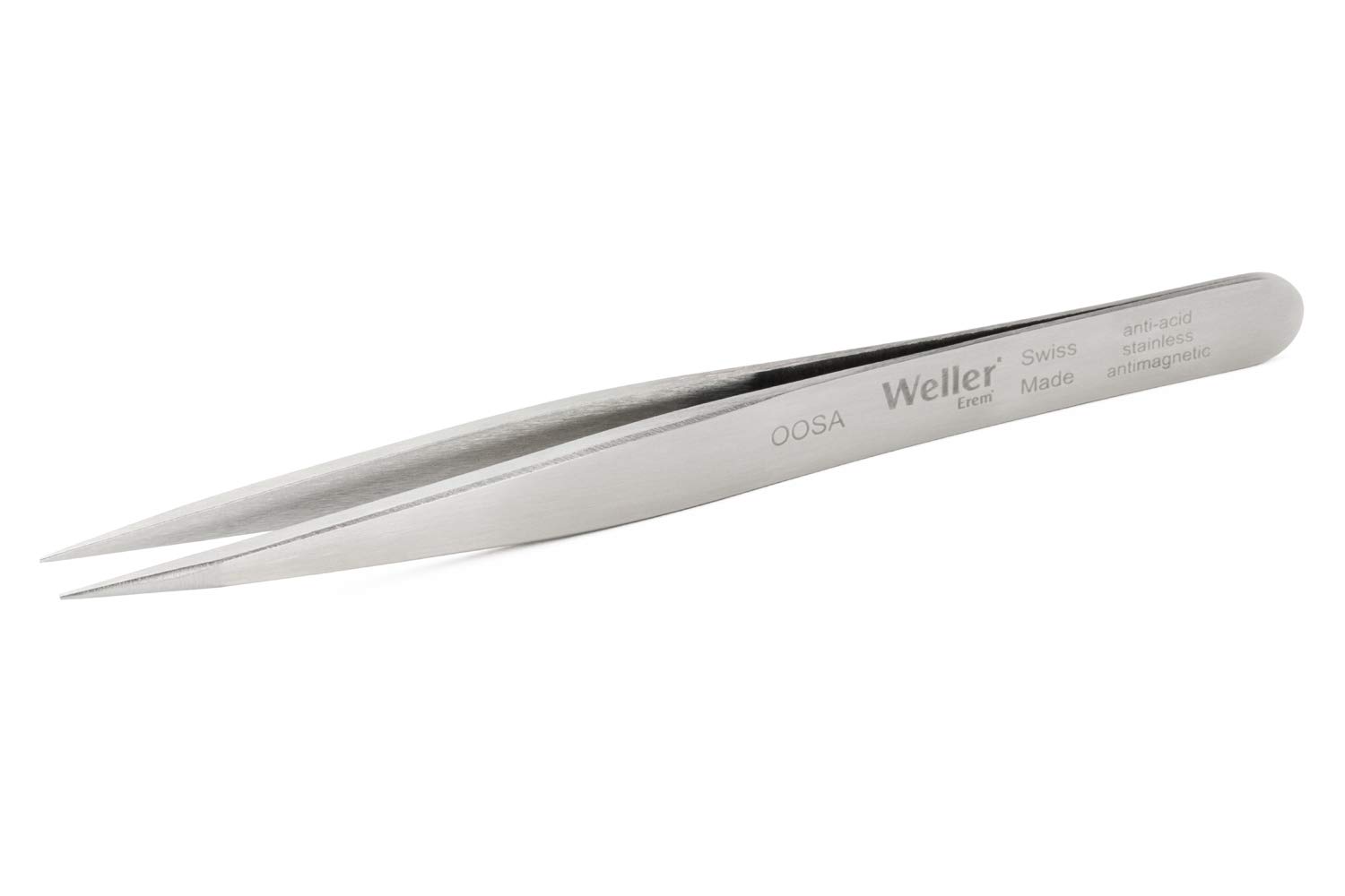 Weller Erem OOSA Stainless Steel Straight Fine Point Anti Magnetic Tweezer, 4.75" Overall Length