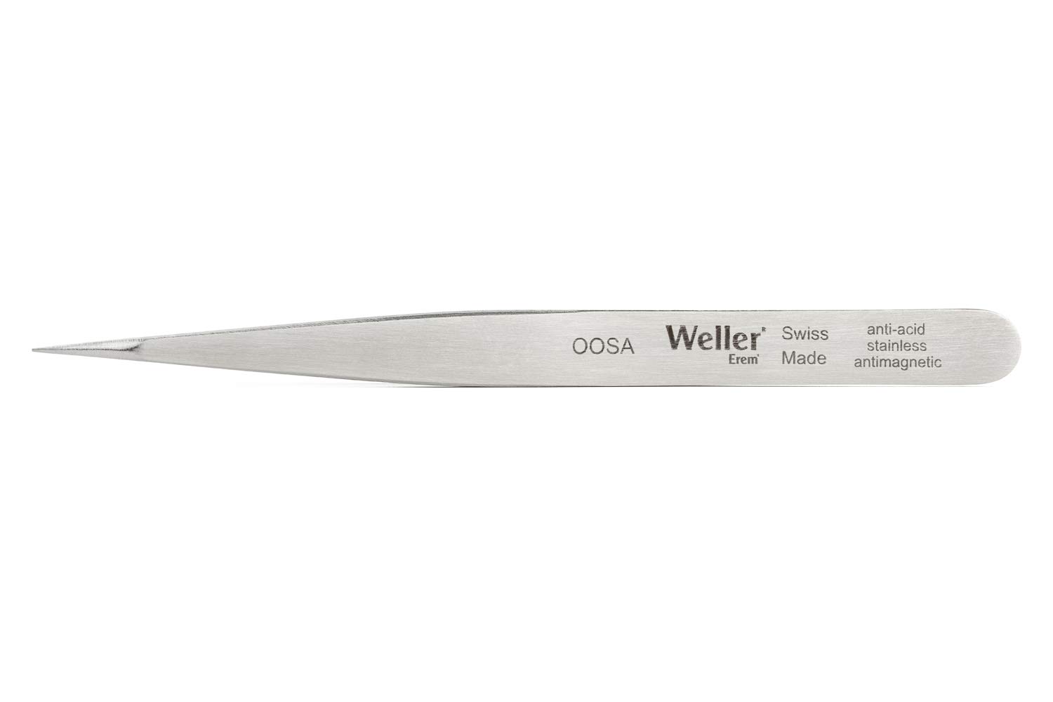 Weller Erem OOSA Stainless Steel Straight Fine Point Anti Magnetic Tweezer, 4.75" Overall Length