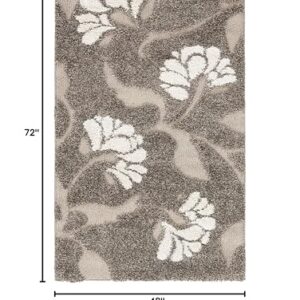 SAFAVIEH Florida Shag Collection Accent Rug - 4' x 6', Smoke & Beige, Floral Design, Non-Shedding & Easy Care, 1.2-inch Thick Ideal for High Traffic Areas in Foyer, Living Room, Bedroom (SG459-7913)