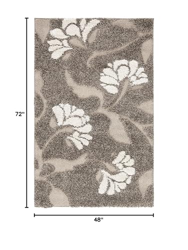 SAFAVIEH Florida Shag Collection Accent Rug - 4' x 6', Smoke & Beige, Floral Design, Non-Shedding & Easy Care, 1.2-inch Thick Ideal for High Traffic Areas in Foyer, Living Room, Bedroom (SG459-7913)