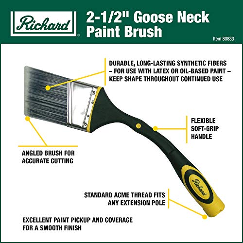 Richard 80833 Goose Neck Angular Paint Brush with Flexible Soft Grip Handle, 2-1/2"