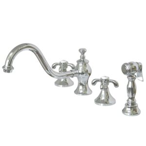 kingston brass ks7761txbs french country widespread kitchen faucet, 8.63-inch spout reach, polished chrome