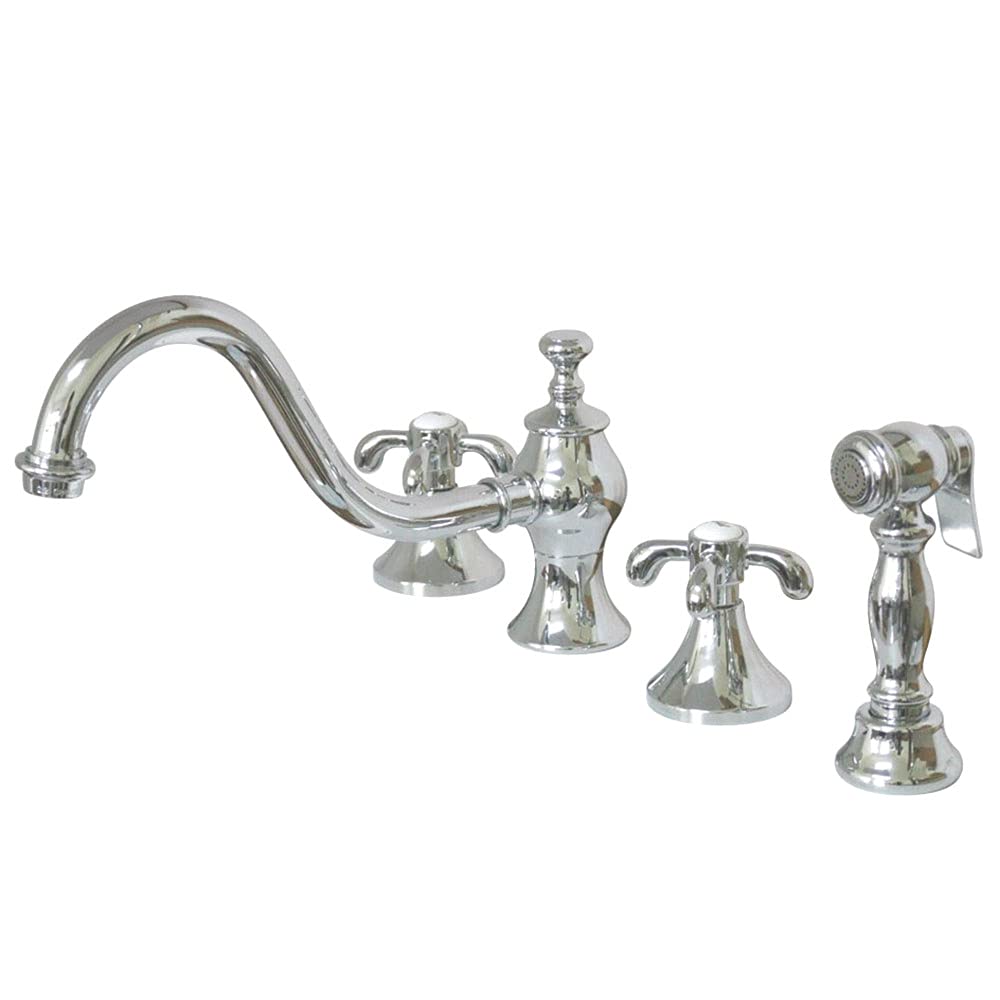 Kingston Brass KS7761TXBS French Country Widespread Kitchen Faucet, 8.63-inch Spout Reach, Polished Chrome