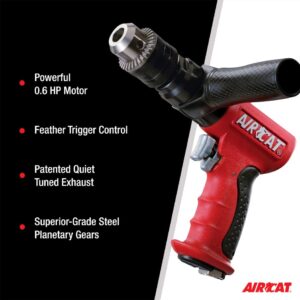 AIRCAT Pneumatic Tools 4450: 1/2-Inch Reversible Composite Drill Air Tool, Side Handle, 400 RPM, .60 HP Motor