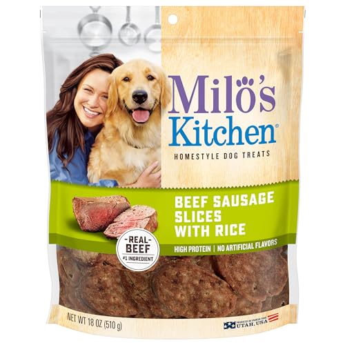 Milo's Kitchen Homestyle Dog Treats, Beef Sausage Slices, 18 Ounce, High Protein, No Artificial Flavors