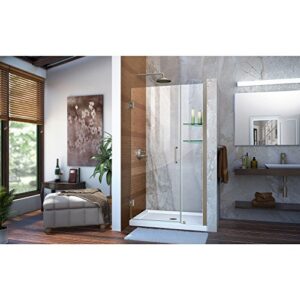 DreamLine Unidoor 37-38 in. W x 72 in. H Frameless Hinged Shower Door with Shelves in Brushed Nickel, SHDR-20377210S-04