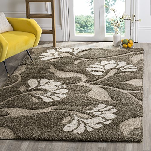 SAFAVIEH Florida Shag Collection Accent Rug - 4' x 6', Smoke & Beige, Floral Design, Non-Shedding & Easy Care, 1.2-inch Thick Ideal for High Traffic Areas in Foyer, Living Room, Bedroom (SG459-7913)