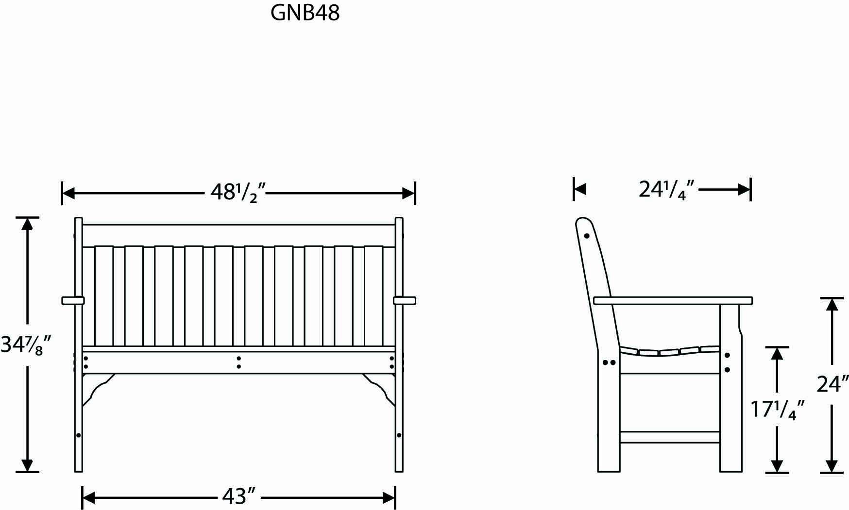 POLYWOOD GNB48TE Vineyard 48" Bench, Teak