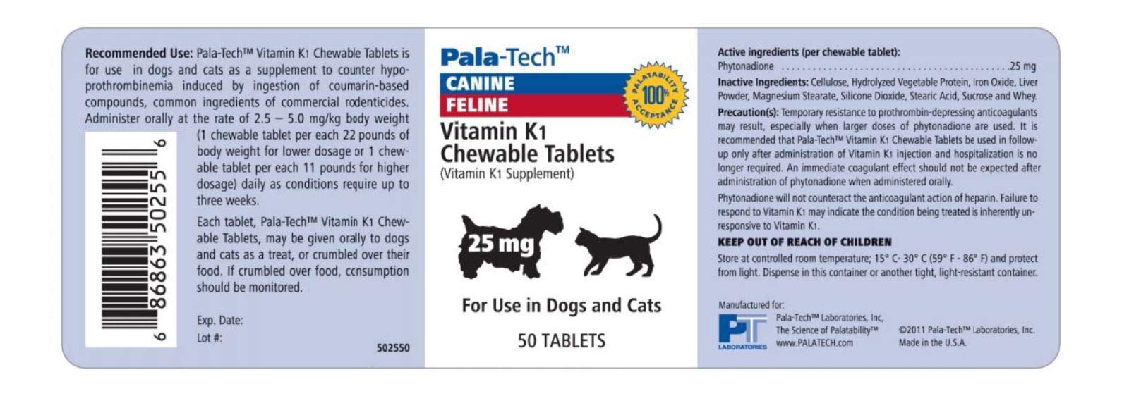 Pala-Tech Vitamin K1 Chewable Tablets For Dogs & Cats, 25 mg, 50 Tablets by Unknown