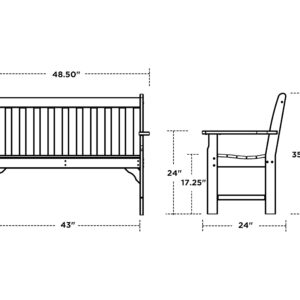 POLYWOOD GNB48BL Vineyard 48" Bench, Black