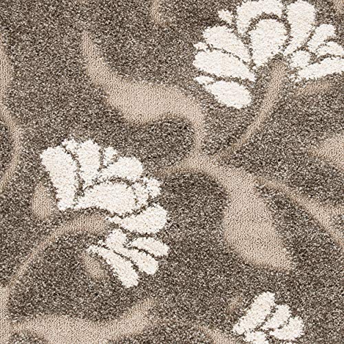 SAFAVIEH Florida Shag Collection Accent Rug - 4' x 6', Smoke & Beige, Floral Design, Non-Shedding & Easy Care, 1.2-inch Thick Ideal for High Traffic Areas in Foyer, Living Room, Bedroom (SG459-7913)