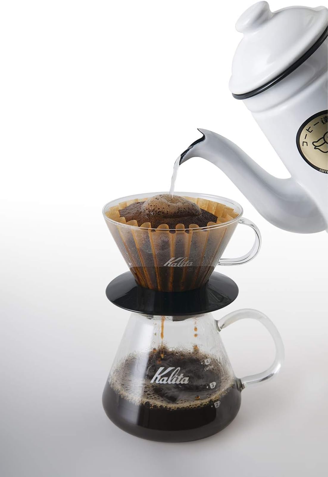 Kalita Wave Pour Over Coffee Dripper, Size 185​, Makes 16-26oz, Single Cup Maker, Heat-Resistant Glass, Patented & Portable,black