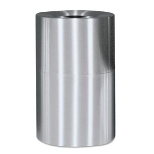 rubbermaid commercial products atrium trash can, 55-gallon, silver, fire-safe outdoor/indoor trash container for malls/restaurants/airports