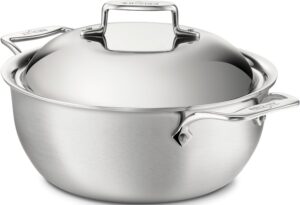 all-clad bd55500 d5 brushed 18/10 stainless steel 5-ply bonded dishwasher safe dutch oven with domed lid cookware, 5.5-quart, silver