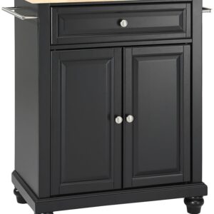 Crosley Furniture Cambridge Stainless Steel Top Small Rolling Kitchen Island Storage Cart, Microwave Stand, Mahogany