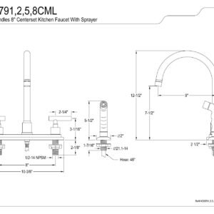 Kingston Brass KS8792CML Manhattan 8" Centerset Kitchen Faucet, 8" Spout Reach, Polished Brass