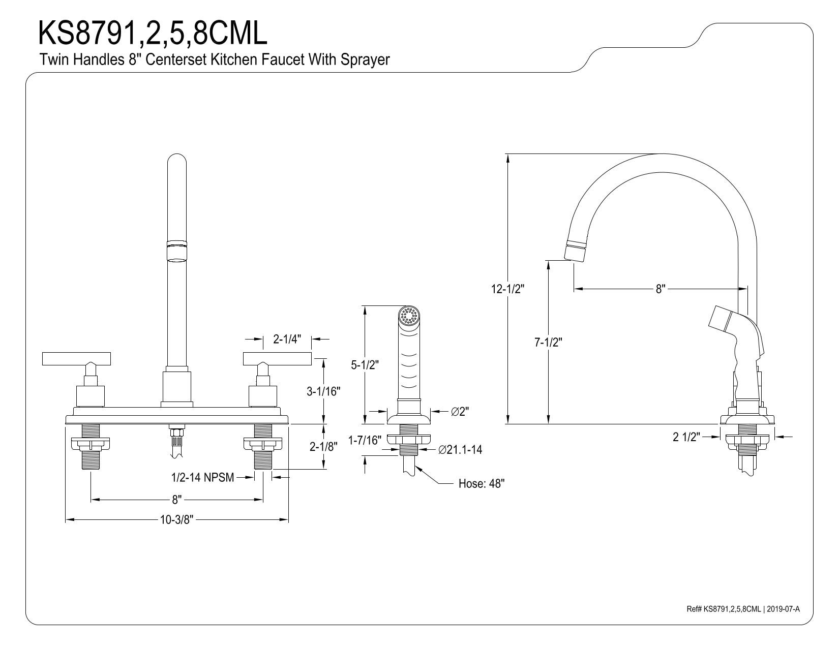 Kingston Brass KS8792CML Manhattan 8" Centerset Kitchen Faucet, 8" Spout Reach, Polished Brass