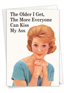 nobleworks - 1 funny card for birthdays - women's humor, bday notecard stationery - everyone kiss my axx 5452z