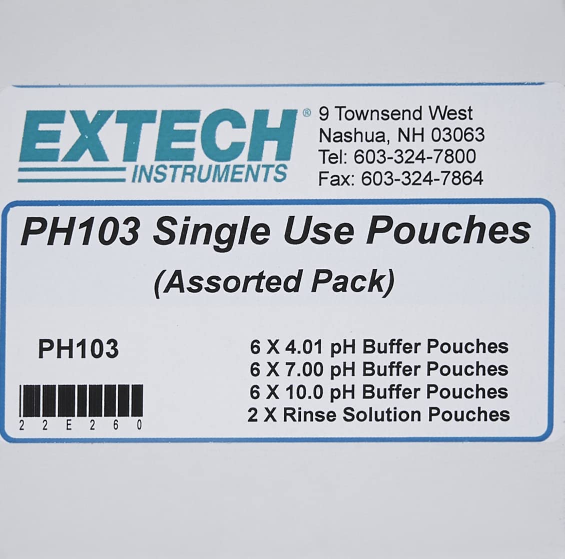 Extech PH103 Tripak Buffer Pouches 4, 7 and 10 pH with Rinse Solution Kit