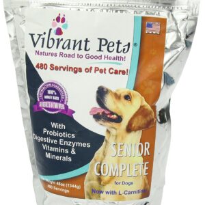 Vibrant Pets Senior Complete Dog Immune System Supplement | Older Dog Muscle and Joint Supplement with Probiotics & Enzymes for Digestion | Nutrient-Rich Skin & Coat Immune Booster Powder 48oz