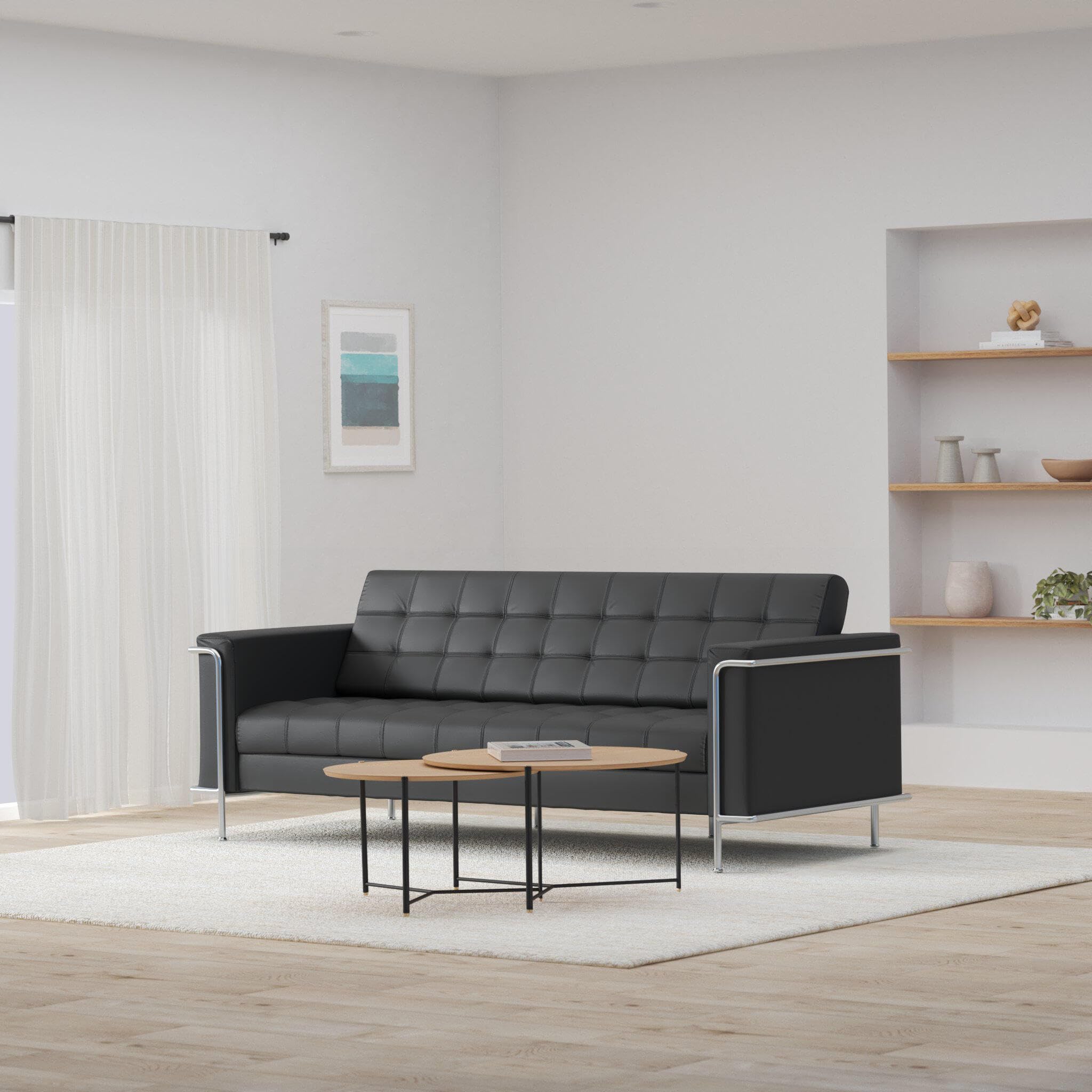 Flash Furniture HERCULES Lesley Series Contemporary Black LeatherSoft Sofa with Encasing Frame