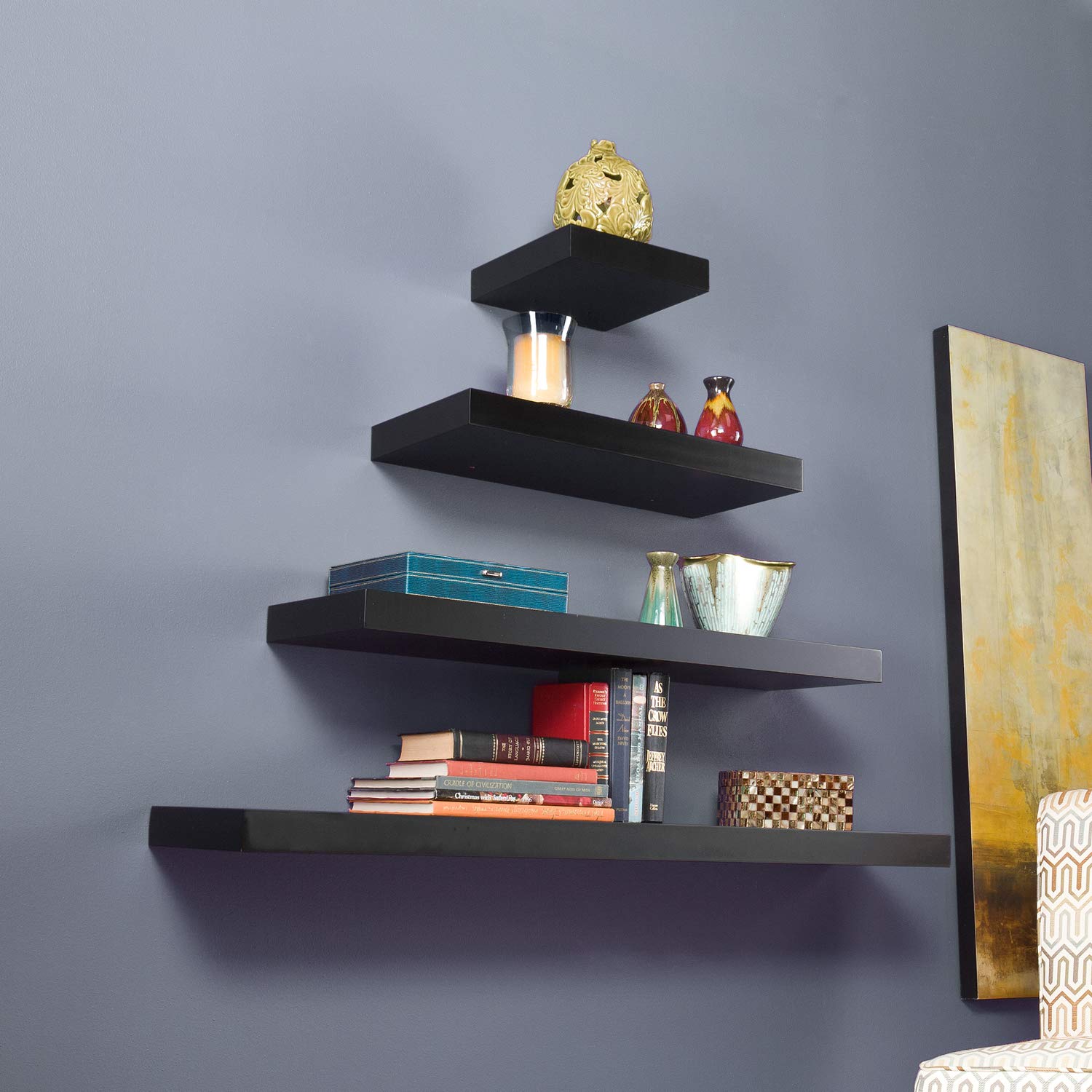 SEI Furniture Chicago Wall Floating Shelf, 36", Black