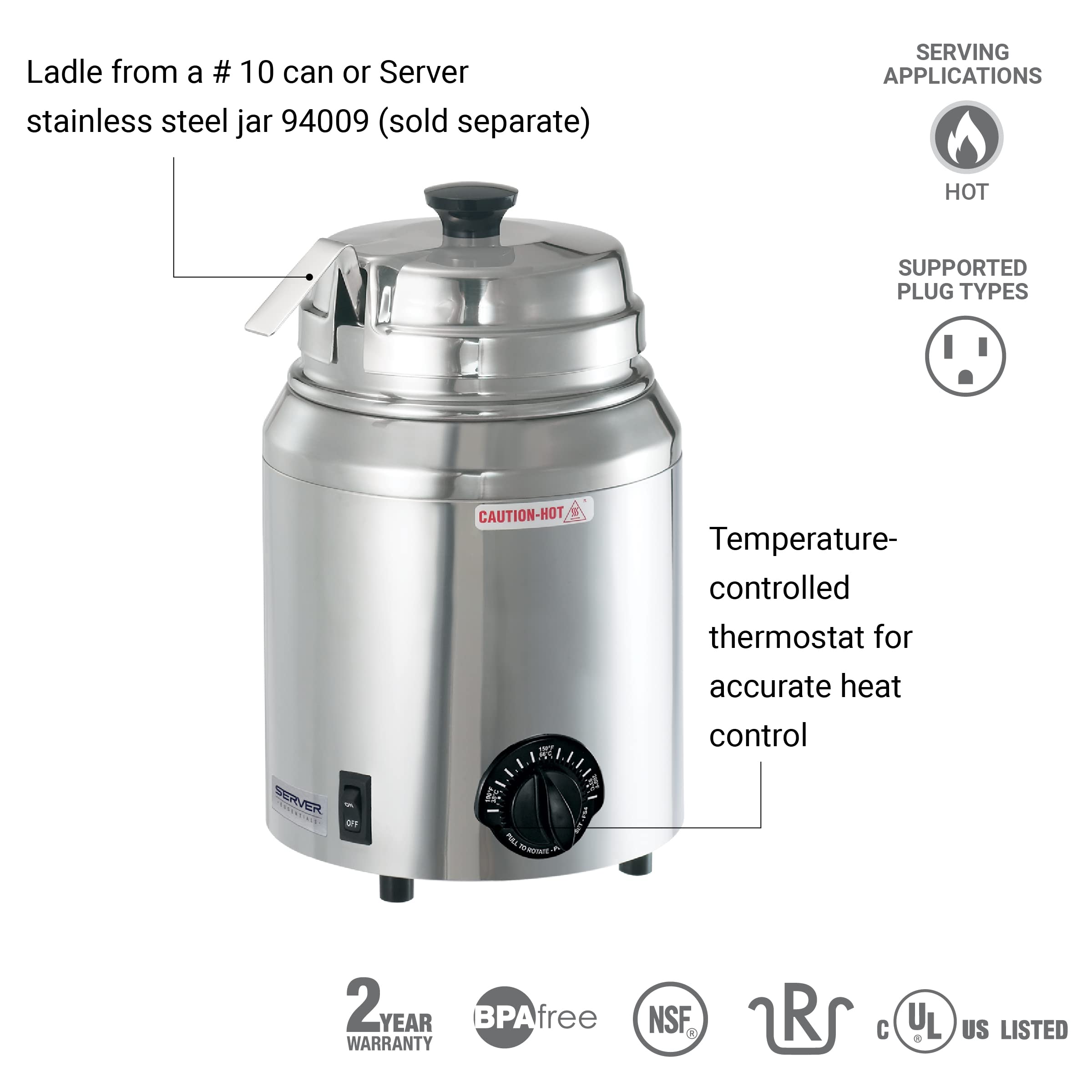 Server Products 3 qt Topping Warmer Food Server with Ladle, 120V, Model 82500