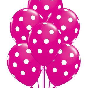 Qualatex Big Polka Dots White/Wild Berry Biodegradable Latex Balloons, 11-Inches (12-Units)