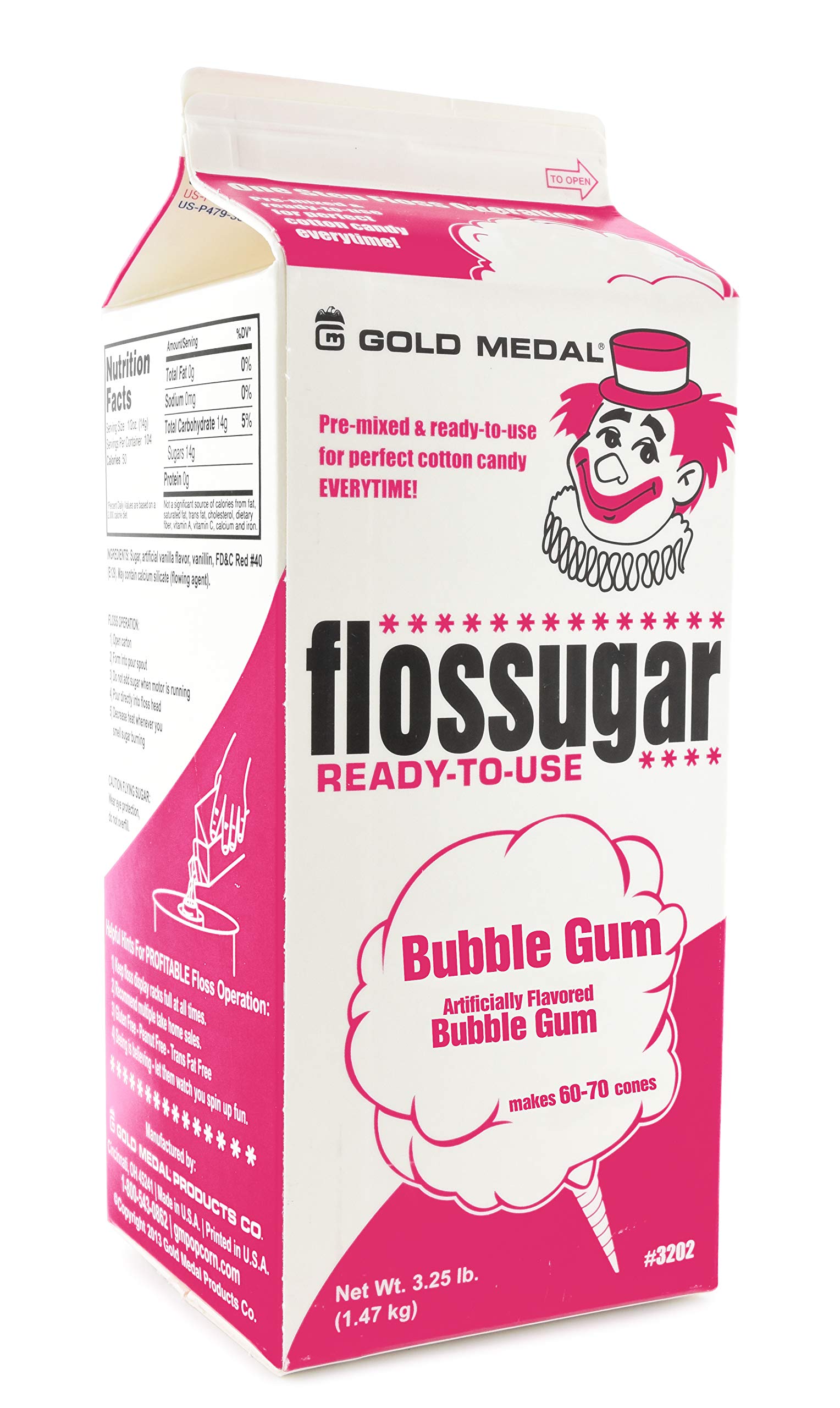 Bubble Gum Flossugar, 6-1/2 Gallon Cartons / Case